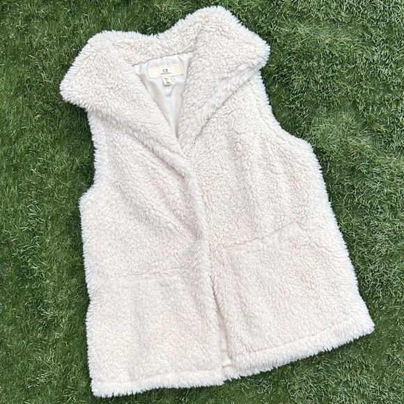 Thread & Supply Faux Fur Puff Vest Ivory Sherpa Sherling Snap Button Closure S - Picture 1 of 11